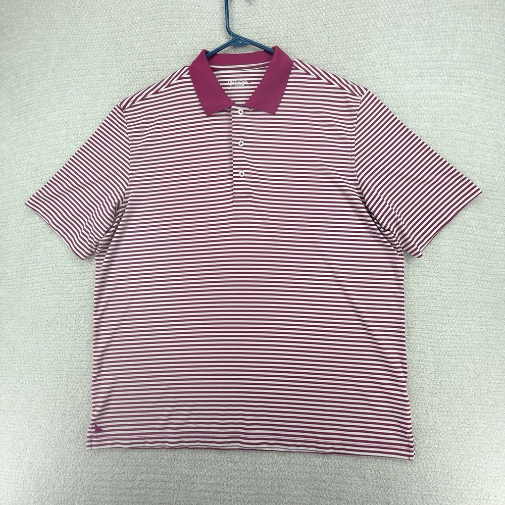UNTUCKit‎ Cronos Feeder Stripe Polo Mens XL Berry White Performance Golf Stretch